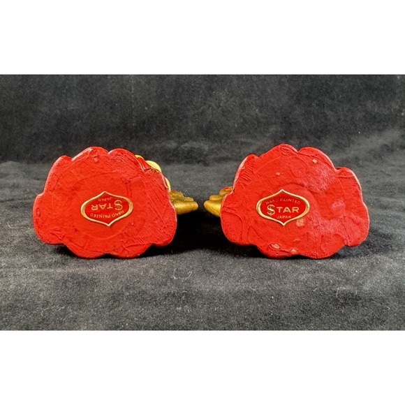 Vintage Christmas Angel Figurines Pair Red Gold Praying Mid Century Mod Retro - Picture 5 of 7